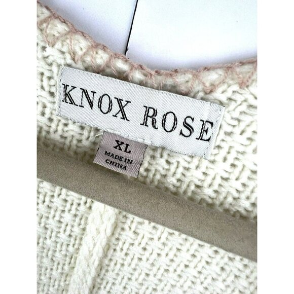 Knox Rose One Size Kimono Ivory Brown Bohemian Boho Hippie Knit Warm Knit Open - Picture 2 of 7
